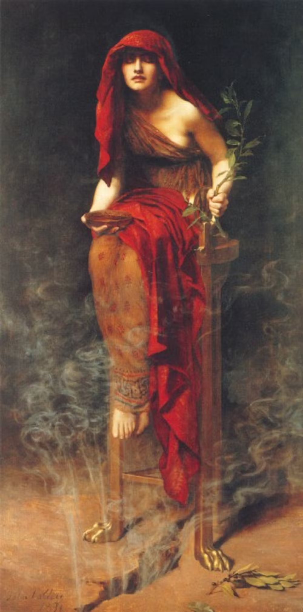 Pythia oracular priestess in Delphi on her tripod