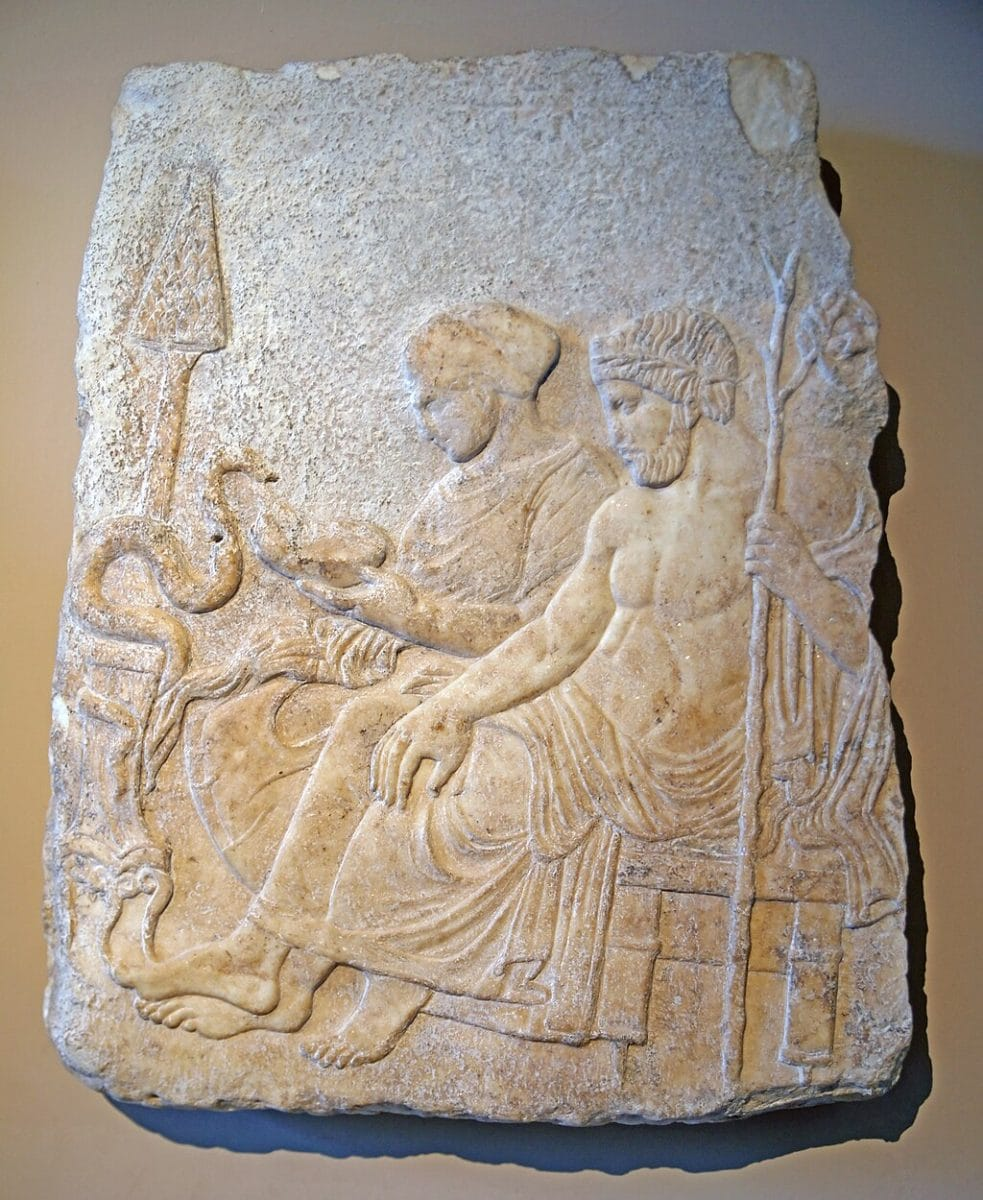 Asclepius and Hygieia relief
